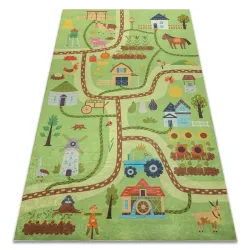 Tapis lavable BAMBINO 50200 Village, rues pour les enfants antidérapant - vert / marron