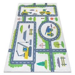 Tapis lavable BAMBINO 2338 Excavatrice, rues pour les enfants antidérapant - blanc / vert