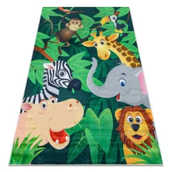 Tapis lavable BAMBINO 2705 Animaux, Afrique pour les enfants antidérapant - vert / marron