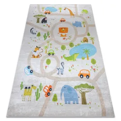 Tapis lavable BAMBINO 50230 Zoo, rues pour les enfants antidérapant - beige / vert