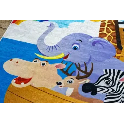 Tapis BAMBINO 2685, parfait pour la chambre d'enfants en bleu et marron