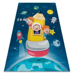 Tapis lavable BAMBINO 42810 Fusée, planètes pour les enfants antidérapant - bleu / marron