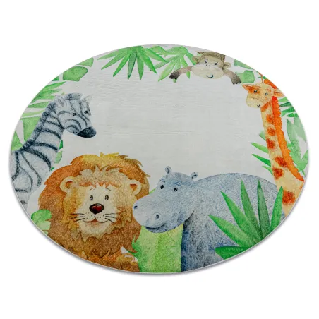 Tapis lavable BAMBINO 54090 rond blanc et vert, antidérapant pour enfants