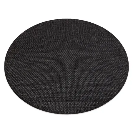 Tapis rond TIMO 0000 en sisal noir, idéal pour l'extérieur