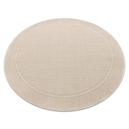 Tapis rond TIMO 5979 en sisal avec cadre blanc pour l'extérieur