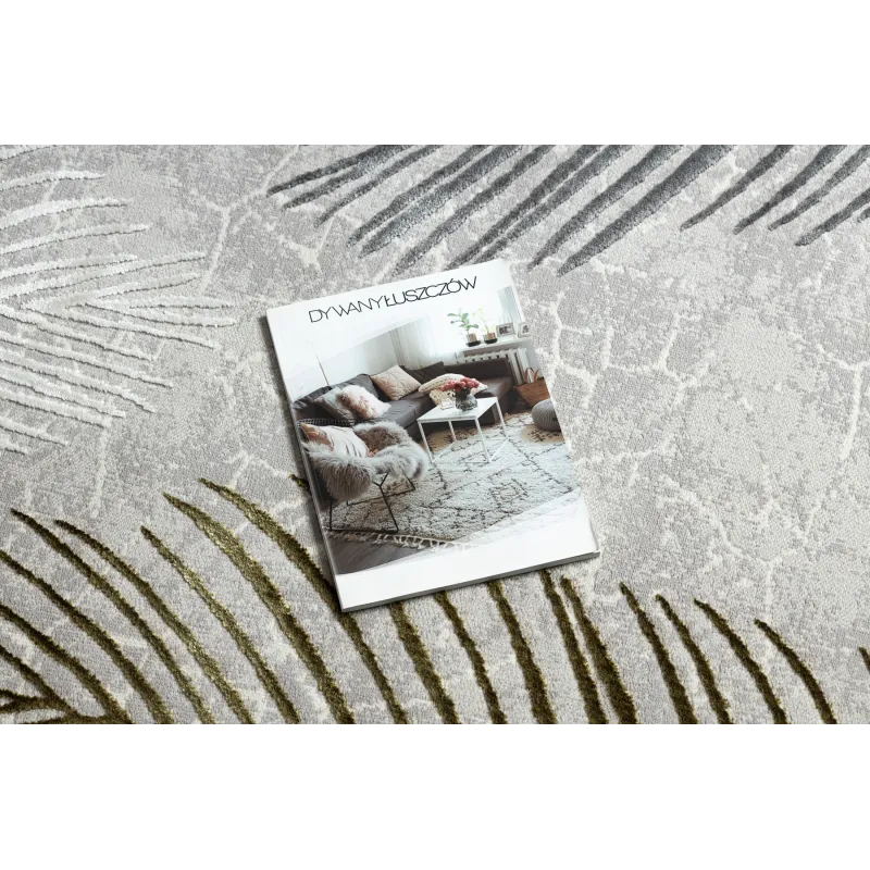 Dywan ALLURE 8752 Liście Palmy - Strukturalny, stylowy, glamour szary / złoty