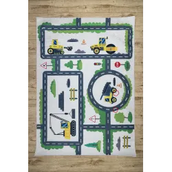 Tapis lavable BAMBINO 2223 Rues, voitures pour enfants, antidérapant crème - 2ème CHOIX