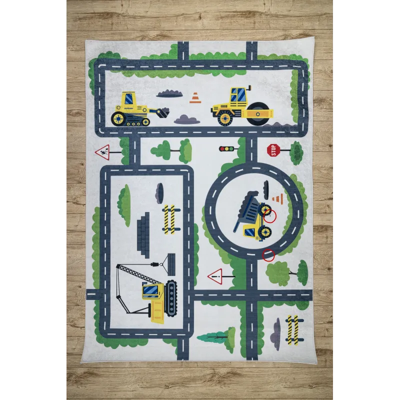 Tapis lavable BAMBINO 2223 Rues, voitures pour enfants, antidérapant crème - 2ème CHOIX