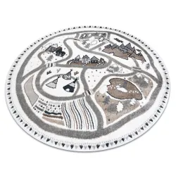 Tapis FUN Land pour enfants, village, rues, rond - crème - 2ème CHOIX