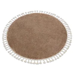 Tapis BERBER 9000 rond beige Franges berbères marocain shaggy