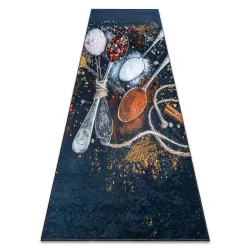 Tapis lavable ANDRE 9002 Cuillères, épices pour la cuisine, antidérapant - bleu / terracotta
