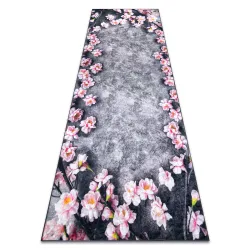 Tapis lavable ANDRE 28170 Fleurs antidérapant - gris / rose