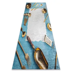 Tapis lavable ANDRE 33220 Cuillères, pour cuisine, antidérapant - bleu / or