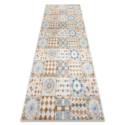 Tapis lavable ANDRE 53010 Carreaux lisbonnais, pour cuisine, antidérapant - beige / bleu