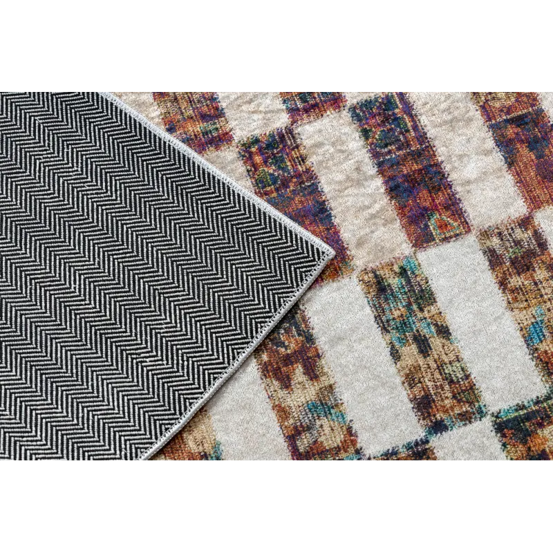 Tapis lavable ANDRE 43780 Géométrique antidérapant - beige / terracotta