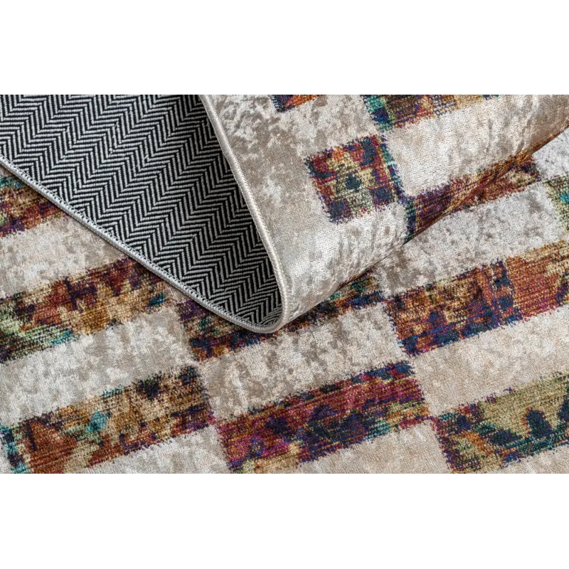 Tapis lavable ANDRE 43780 Géométrique antidérapant - beige / terracotta