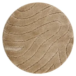 Tapis de salle de bain SUPREME rond WAVES vagues, antidérapant, doux - beige