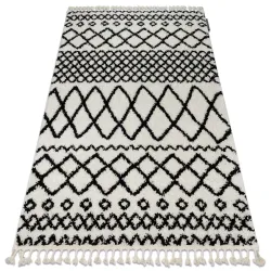 Tapis PROMO BERBER SAFI N9040 blanc / noir Franges berbères marocaines shaggy