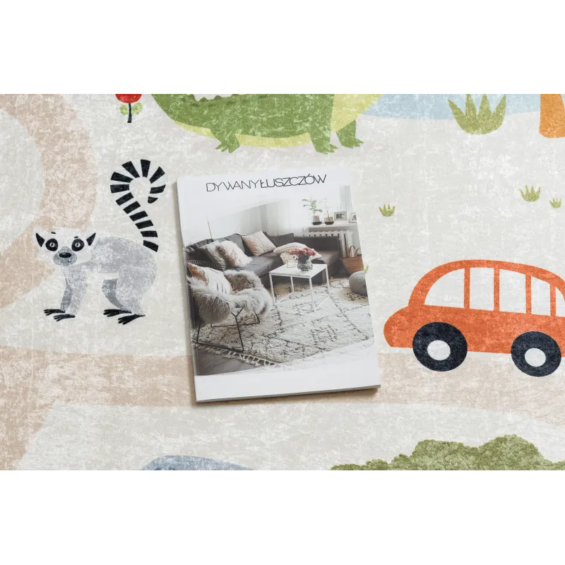Dywan do prania BAMBINO 1165 Zoo, dla dzieci, antypoślizgowy beż - 2 GATUNEK