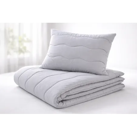 Ensemble couette et oreiller en gris médical, literie toutes saisons
