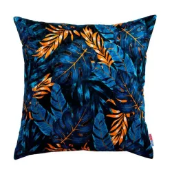 Coussin décoratif avec des feuilles bleues 60x60 cm, accessoire élégant pour la maison