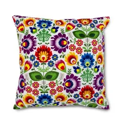 Coussin décoratif Folk 60x60 cm avec motif coloré, parfait pour le salon