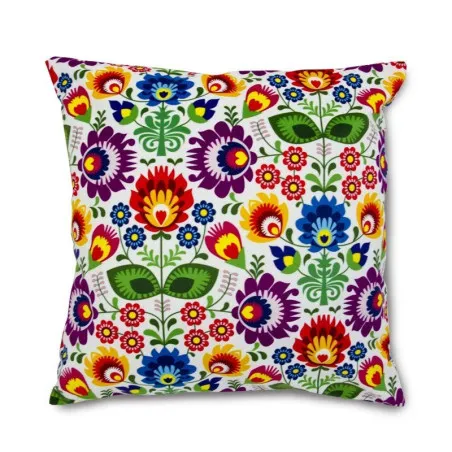 Coussin décoratif Folk 60x60 cm avec motif coloré, parfait pour le salon