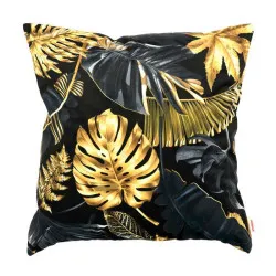 Coussin décoratif motif feuilles dorées 60x60 cm, coussin chic pour la décoration du salon
