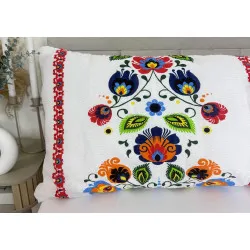 Taie d'oreiller 50x150 cm – Crêpe, Folklore Rayure Rouge, Fermeture éclair