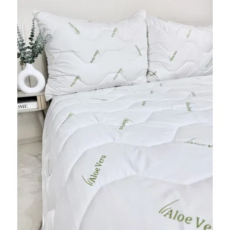 Ensemble été couette et oreiller Aloe Vera Green en microfibres 100 g/m²