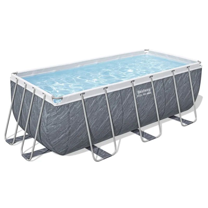 Piscine de jardin avec structure bleue, parfaite pour les loisirs d'été