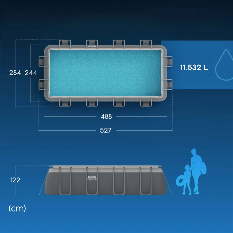 Bestway 56670 piscine tubulaire 488 x 244 x 122 cm 12en1, matériau durable pour les loisirs d'été