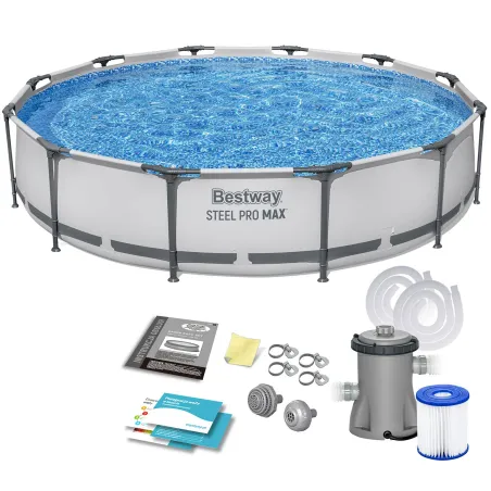 Piscine de jardin avec armature 366 x 76 cm 9en1, idéale pour l'extérieur