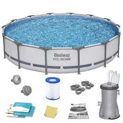 Piscine de jardin à structure métallique 427 x 84 cm, ensemble 9 en 1 pour l'été