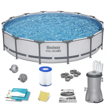 Piscine de jardin à structure métallique 427 x 84 cm, ensemble 9 en 1 pour l'été
