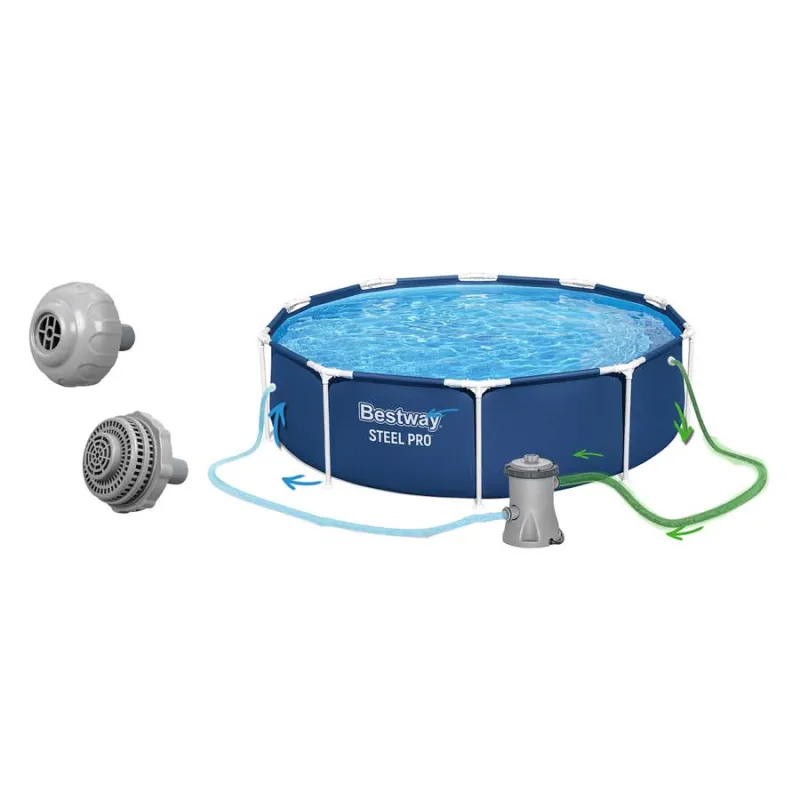 Piscine de jardin bleue 305 x 76 cm 8-en-1, idéale pour l'extérieur