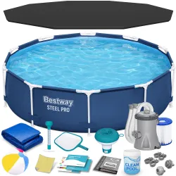 Piscine de jardin 305 x 76 cm 16-en-1, structure durable pour les loisirs en plein air
