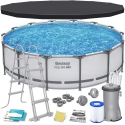 Piscine de jardin avec structure 427 x 107 cm 11en1, solide et idéale pour l'été