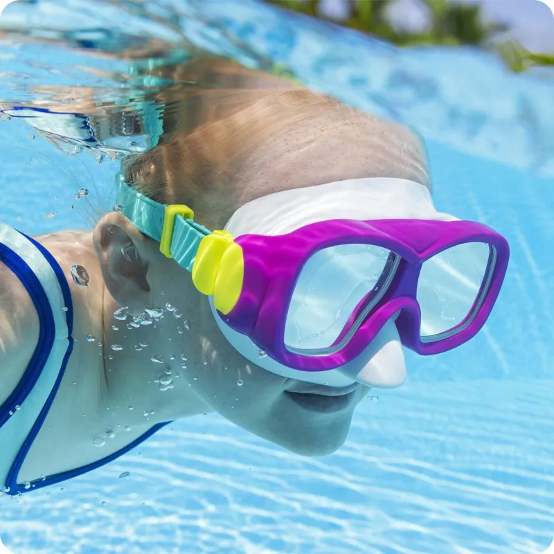 Masque de natation tendance rose-turquoise, idéal pour la piscine