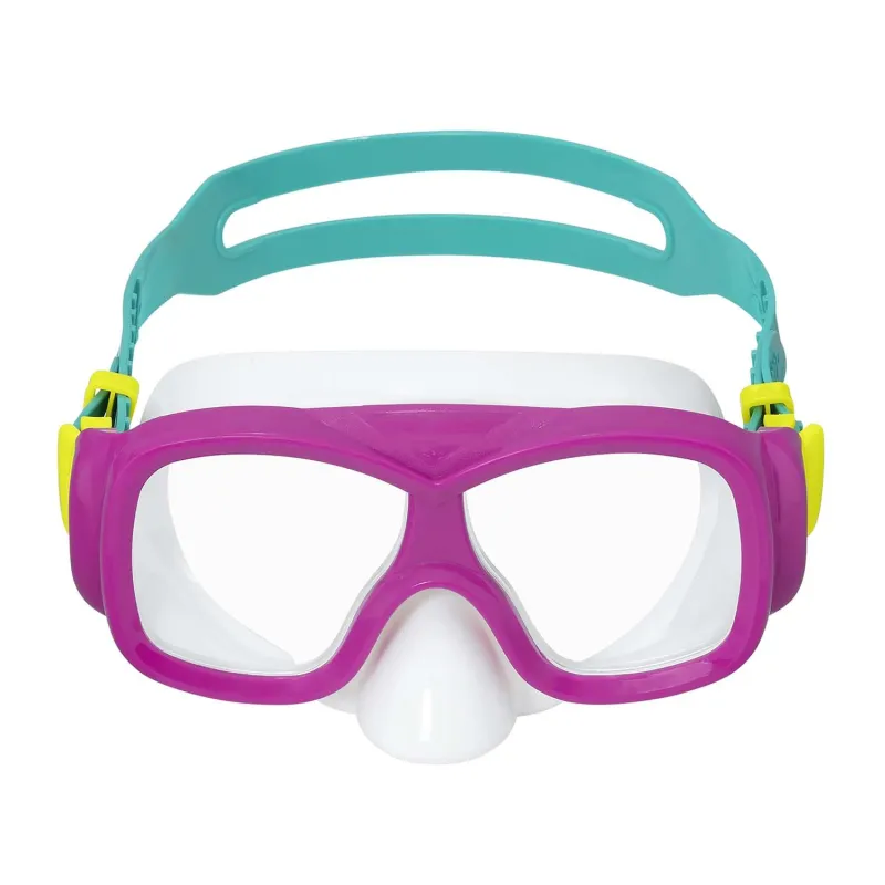 Masque de natation confortable rose-turquoise, parfait pour les vacances