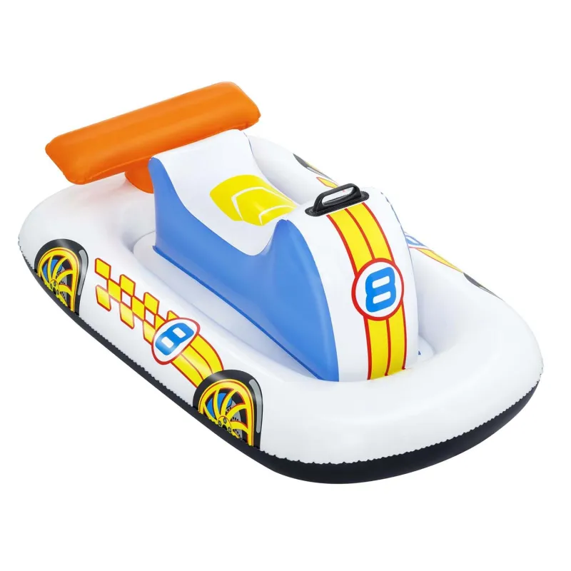 Ponton gonflable en forme de voiture de course pour enfants, idéal pour s'amuser dans l'eau