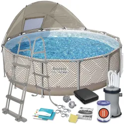 Piscine de Jardin Tubulaire 396 x 107 cm 11en1, idéale pour se détendre en extérieur, matériau durable