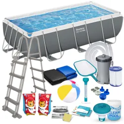 Piscine de jardin cadre 404 x 201 x 100 cm 18in1, matériau PVC durable