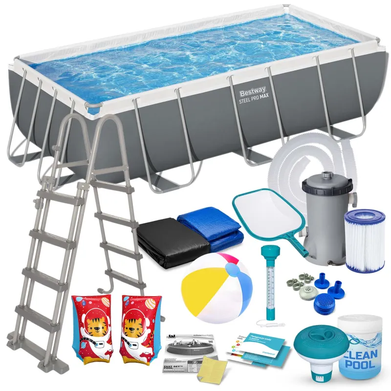 Piscine de jardin cadre 404 x 201 x 100 cm 18in1, matériau PVC durable