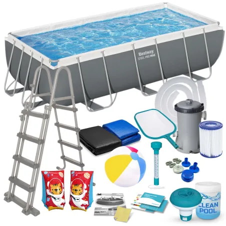 Piscine de jardin cadre 404 x 201 x 100 cm 18in1, matériau PVC durable