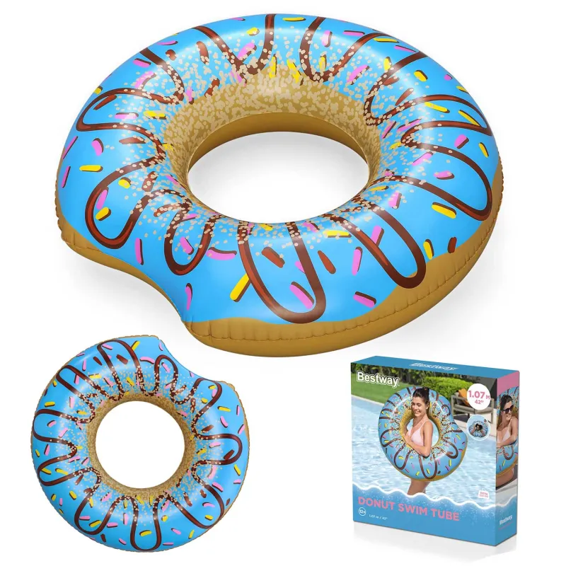 Anneau gonflable bleu de 107cm, parfait pour s'amuser dans l'eau