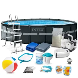 Piscine de jardin à armature 549 x 132 cm 18en1, idéale pour se détendre en été