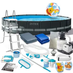 Piscine de jardin avec cadre 610 x 122 cm, idéale pour s'amuser à l'extérieur, matériau PVC durable