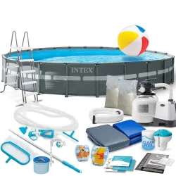 Piscine de jardin cadre acier 732 x 132 cm, idéale pour l'extérieur, construction durable