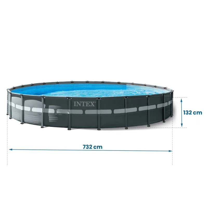 Piscine de jardin cadre acier 732 x 132 cm, idéale pour s'amuser en famille à l'extérieur